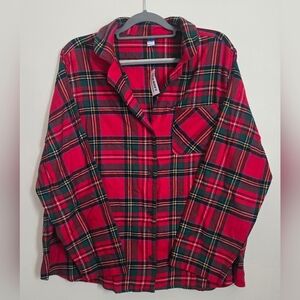 Women's Old Navy Christmas Plaid Button From Long Sleeve Pajama Top Size 2x NWT